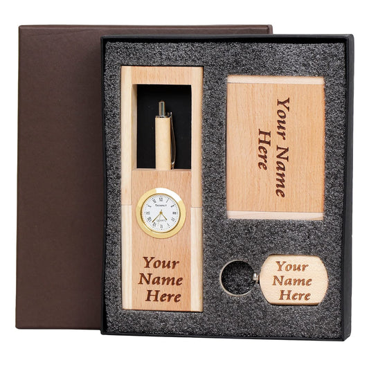 Personalised Wooden Pen, Pen Stand, Keychain & Card Holder Set with your Name Engraved, Personalized Gift