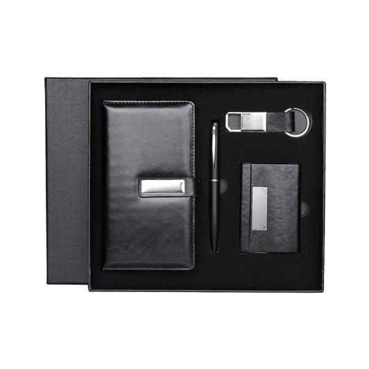 Personalised 4 in 1 Mini Diary Combo Set with Keychain, Color Black