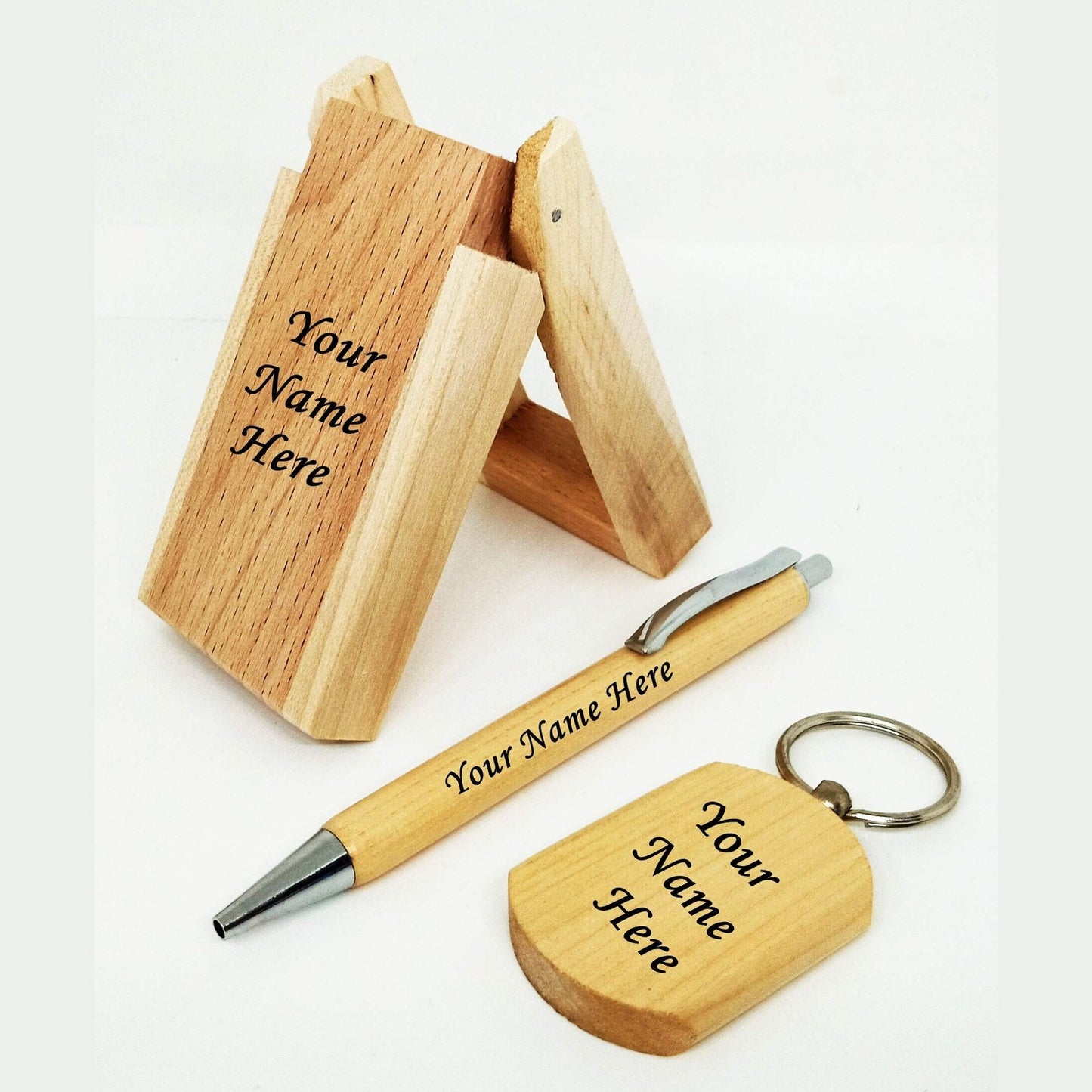Wooden Gift Combo of Pen, Keychain & Stand