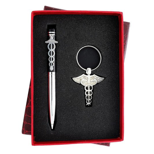 Doctor Gift Set with Metal Pen & Brass Keychain in Medical sign